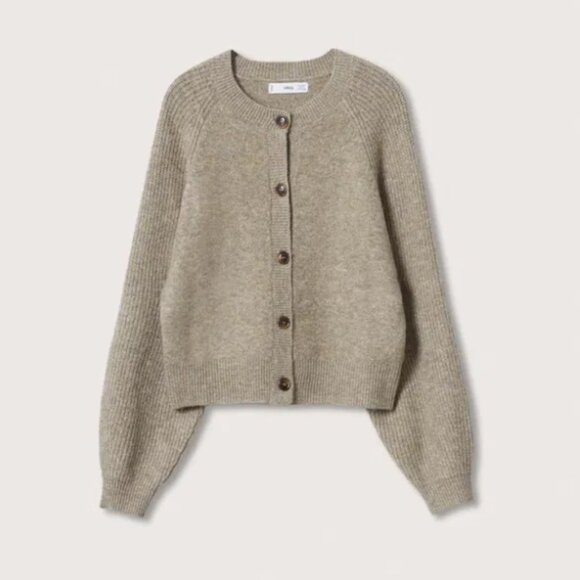 Mango Button Knit Cardigan Sweater Brown Beige Neutral Top Jacket Wool Medium - Picture 3 of 7